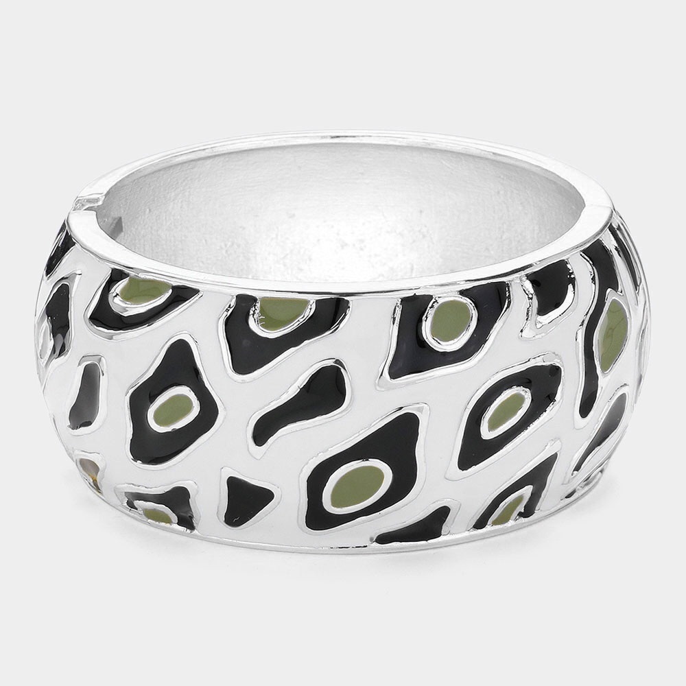 Silver Leopard Print Enamel Chunky Bracelet